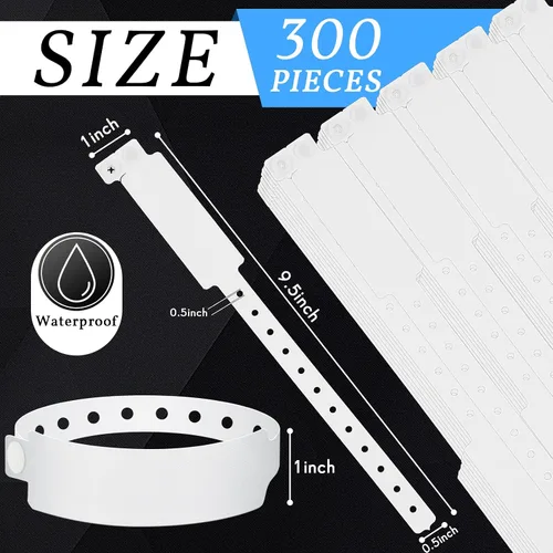 Vista 2 de Henoyso 300 pulseras de plástico blanco para identificación, pulseras de hospital, pulseras de vinilo a granel, impermeables, para pacientes