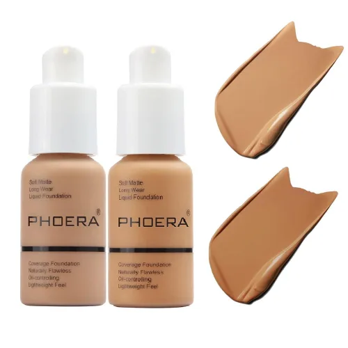 Vista 13 de PHOERA - Base de maquillaje líquida mate suave con control de aceite, cobertura total para el rostro. (101# Porcelana)