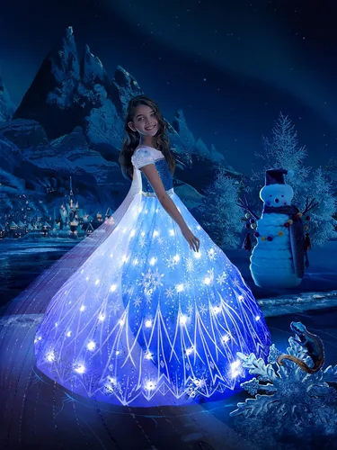 Vista 2 de UPORPOR Light Up Princess Dress Halloween Costumes Girls Kid Toddler Clothes Christmas Elsa Outfit Vestido, Blue, 3-9 Years