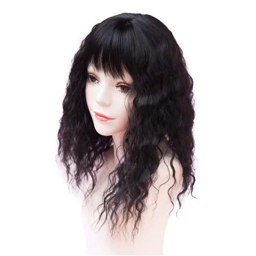 Vista 7 de RemeeHi Peluca sintética rizada y ondulada con clip, para pérdida de cabello, con flequillo, para mujer, color marrón oscuro, 18 pulgadas (grueso)