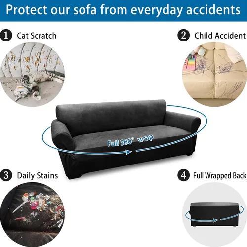 Vista 13 de Fundas para Sillón de 2 Piezas con Cojín en T, Fundas de Aspecto de Cuero para Sofá, Fundas para Sillas, Protector de Muebles Elástico, Funda