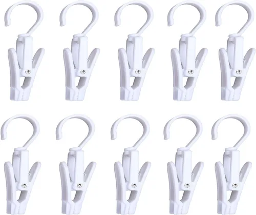 Vista 7 de 10 ganchos giratorios de plástico superfuertes para colgar en el hogar, clips giratorios para lavandería, clips de cortina, alfileres de ropa, clips