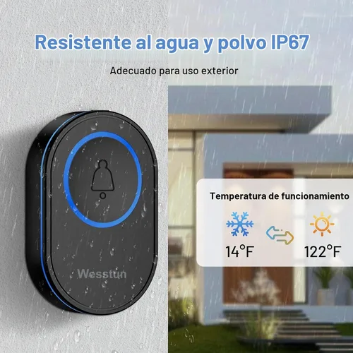 Vista 4 de Timbre inalámbrico, timbre enchufable, 39 timbres y ajuste vol