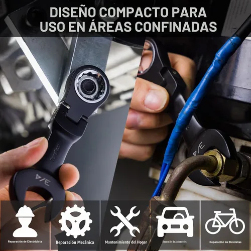 Vista 8 de DURATECH Stubby - Juego de llaves combinadas de trinquete de cabeza flexible, SAE, 8 piezas, 5/16" a 3/4", acero CR-V, revestimiento electroforético
