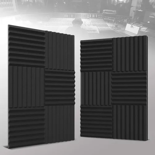 Vista 6 de Paquete de 12 paneles acústicos autoadhesivos de 1 x 12 x 12 pulgadas, espuma acústica, cuñas de espuma de estudio, paneles de alta densidad, cuñas