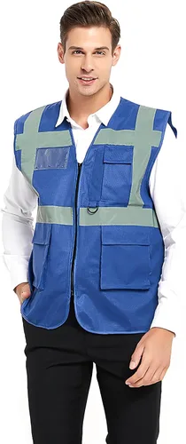 Vista 12 de TOPTIE Chaleco de seguridad de alta visibilidad de 5 bolsillos con tiras reflectantes, chaleco de uniforme de trabajo