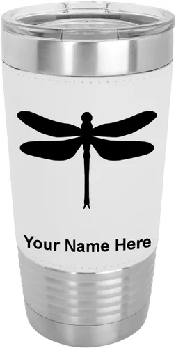 Vista 22 de LaserGram Vaso aislado al vacío de 20 onzas, libélula, grabado personalizado incluido (piel sintética, estilo béisbol)