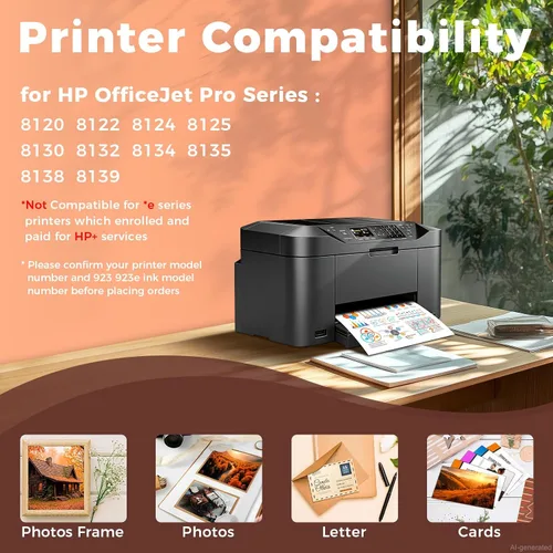 Vista 4 de Miss Deer 923 XL Ink Cartridges 4-Pack Upgraded Chip Compatible for HP 8130 923XL 923e HP923 Combo Pack High Yield use for OfficeJet Pro 8130e