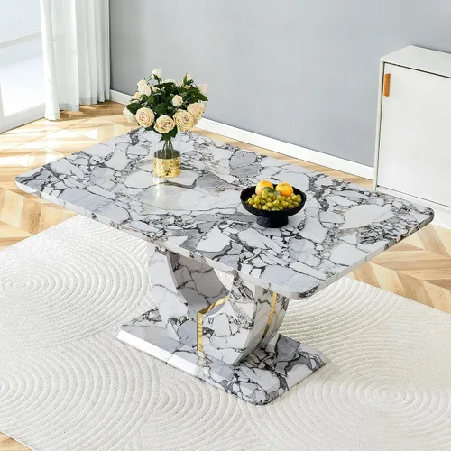 Vista 13 de JUFU Mesa de comedor de mármol sintético de 63 pulgadas para 4-6 personas, moderna mesa rectangular de cocina y comedor, mesa de MDF de aspecto