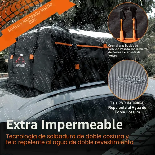 Vista 3 de RoofPax Bolsa de transporte de carga extra impermeable para techo de 15 cft, doble cremallera resistente a la intemperie, alfombrilla integrada, 10