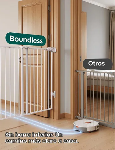 Vista 2 de Babelio Puerta de seguridad para bebés para escaleras, cocina y puertas, sin barra inferior, fácil instalación, operación con una sola mano, cierre
