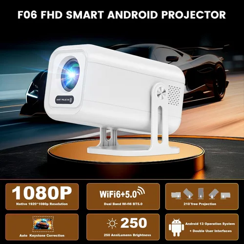 Vista 3 de Mini proyector con WiFi y Bluetooth, compatible con proyector portátil 4k 1080P HD, corrección trapezoidal automática, 180 α giratorio, compatible