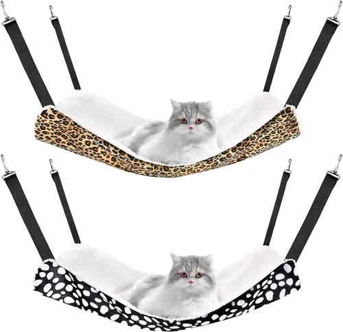 Vista 15 de Jetec. Juego de 2 hamacas colgantes reversibles para gatos, suaves y transpirables, con jaula para mascotas, correas ajustables y ganchos metálicos