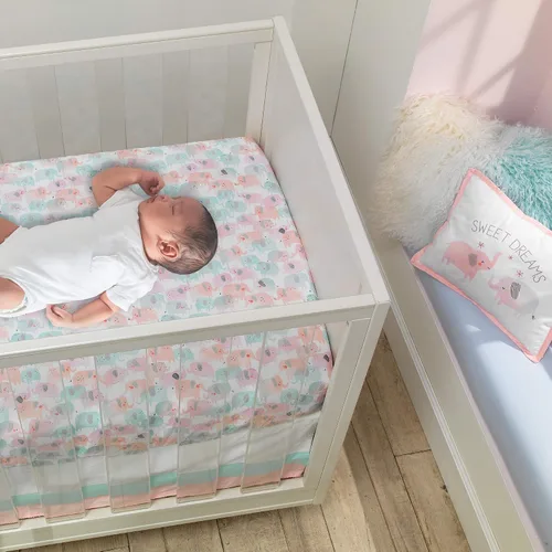 Vista 7 de Lambs & Ivy Juego de ropa de cama para cuna de bebé de 5 piezas con diseño de acuarela color rosa pastel