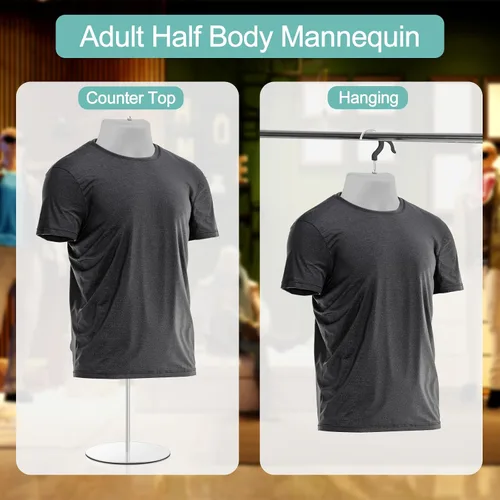 Vista 4 de Geetery Paquete de 2 maniquíes masculinos con soporte de espalda hueca y cuerpo de maniquí blanco para venta al por menor, exhibición de camisetas