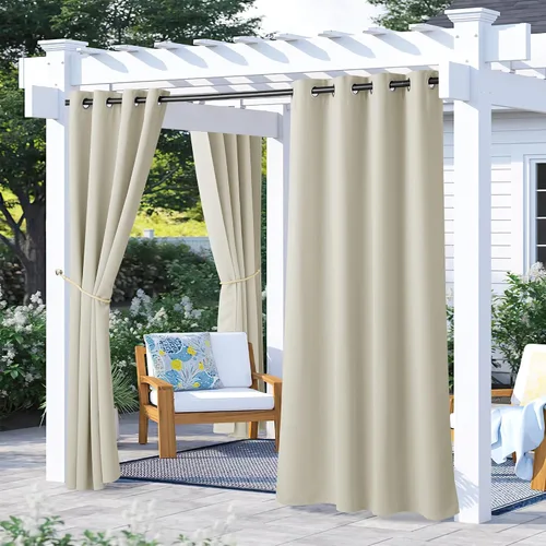 Vista 131 de NICETOWN Cortina para Exteriores para Patio Impermeable de 84 Pulgadas de Ancho, Aislamiento Térmico con Ojales Antioxidantes Bloqueo UV Cortina