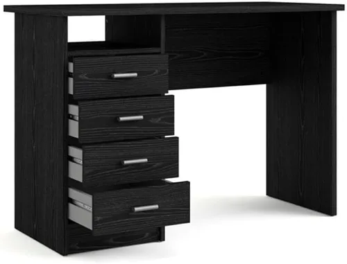 Vista 6 de Tvilum Escritorio con 4 cajones, grano de madera negro