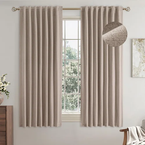 Vista 14 de EMEMA - Cortinas de lino beige opacas de 84 pulgadas de largo, 2 paneles para dormitorio, sala de estar, aislamiento térmico, cortinas de lino