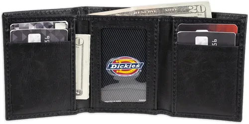 Vista 4 de Dickies Cartera triple de cuero para hombre Negro