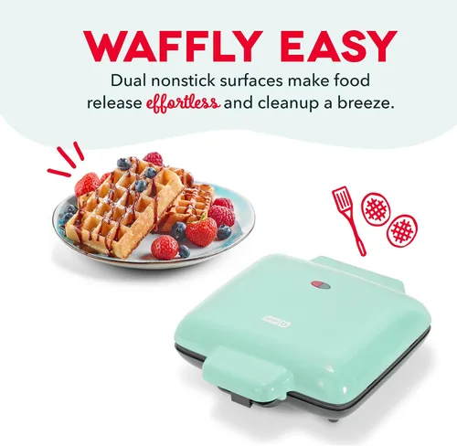 Vista 4 de Dash Multi Mini Waffle Maker, hace 4 gofres a la vez, aguamarina Small Waffle Iron for Families, Kids Breakfast Sandwiches, Waffle Sticks