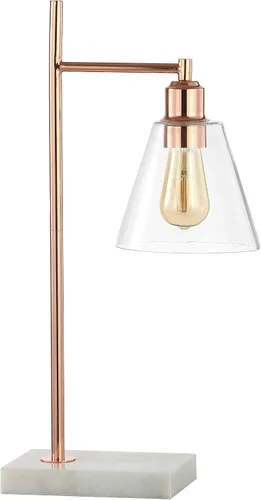 Vista 7 de JONATHAN Y Lámpara de mesa moderna de metal y mármol de cobre de 22.25 pulgadas, lámpara de mesita de noche contemporánea de mediados de siglo