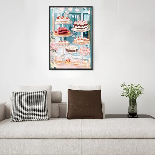 Vista 6 de Póster de lienzo de cocina azul funky para decoración de pared, pintura de acuarela pastel danés, coqueta, decoración de habitación, estética, 12 x