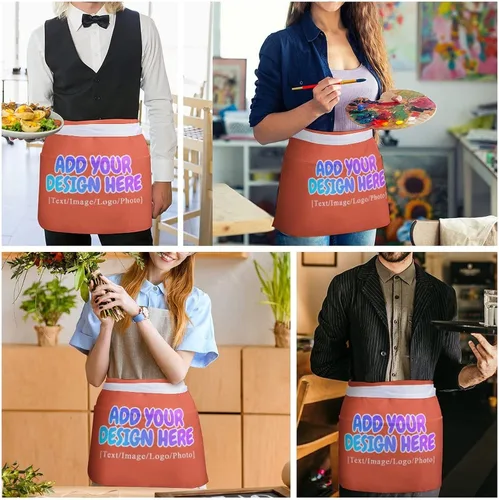 Vista 21 de AXKEUDO Delantal personalizado con bolsillos, delantales de cintura para camarera para cocinar en casa, restaurante, servir trabajo