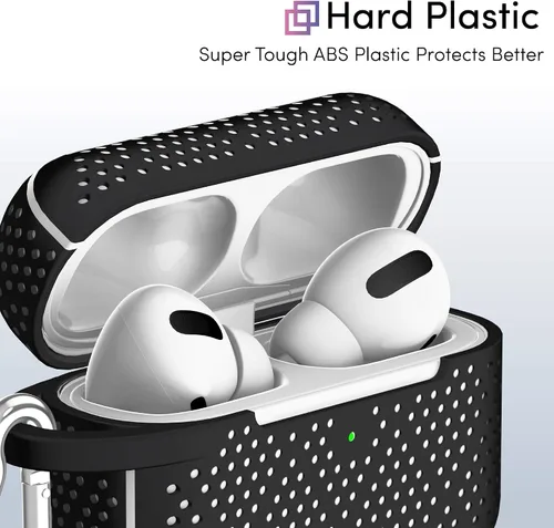 Vista 5 de TalkWorks Funda para AirPods Pro con llavero – Funda protectora de silicona dura para AirPods, llavero con clip, mosquetón de carga inalámbrica Negro