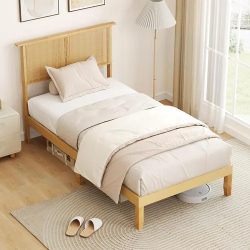Vista 11 de KOMFOTT Marco de cama de tamaño individual, cama de plataforma de madera
