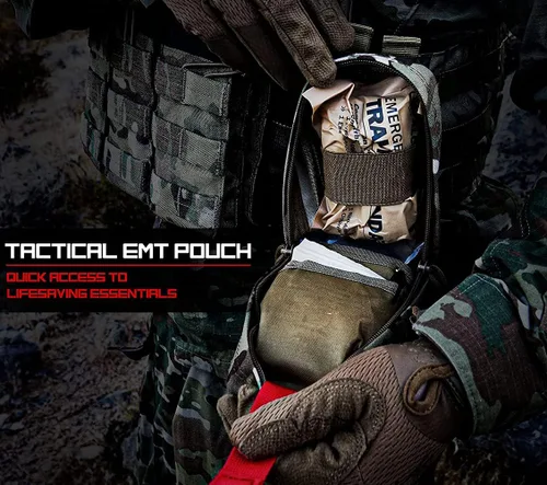 Vista 3 de Soporte para torniquete, bolsa táctica portátil de primeros auxilios para trauma pequeño con sistema Molle IFAK bolsa médica, kit de emergencia EMT
