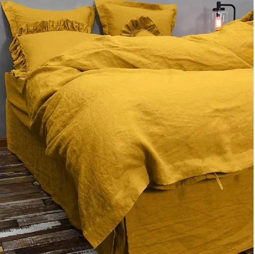 Vista 2 de Generic Juego de edredón lavado amarillo mostaza, tamaño Queen, King, individual, amarillo, funda de edredón California funda de edredón de algodón