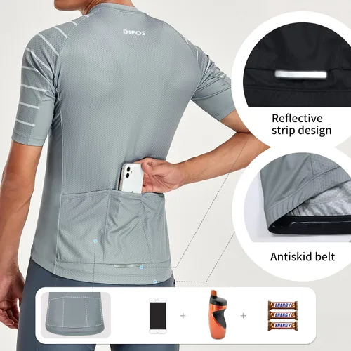 Vista 5 de DIFOS Men's Cycling Jerseys Short Sleeve MTB Mountain Bike Jersey Honeycomb Breathable Mesh with 3 Pockets