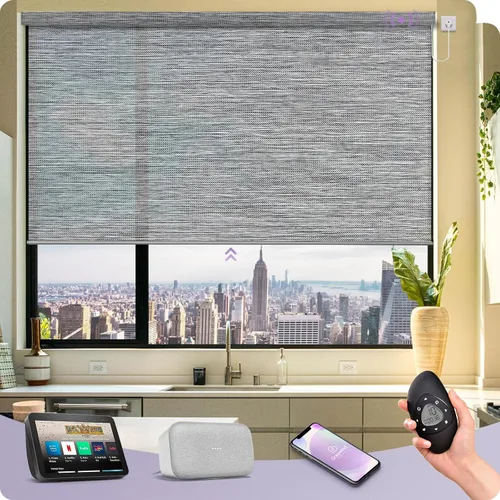 Vista 11 de Graywind Persianas enrollables inteligentes, persianas tejidas naturales para ventanas, control Alexa y Google, persianas motorizadas con control