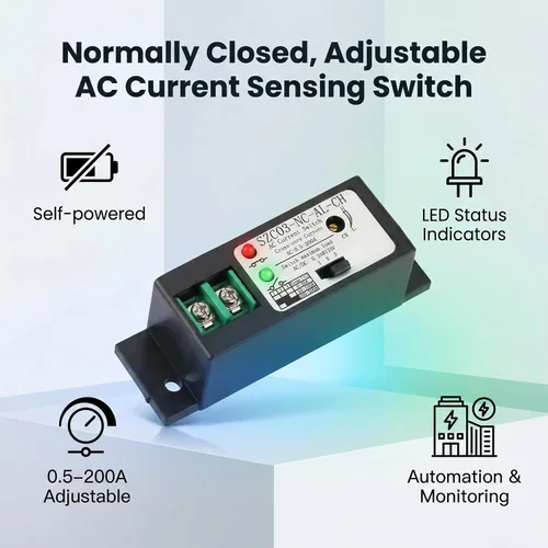 Vista 6 de Walfront Interruptor de corriente CA SZC03-NC-AL- Interruptor de detección de corriente ajustable para relé de zumbador de flash y CA de un solo