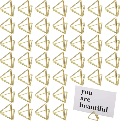 Vista 8 de Epakh 100 tarjeteros de lugar para tarjetas de mesa para boda, forma triangular, número de mesa, clips de imagen, soporte para centro de mesa