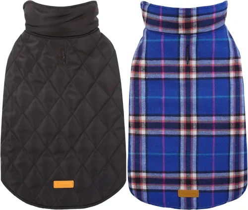 Vista 19 de Kuoser - Abrigo impermeable de invierno para perro, chaqueta reversible estilo británico, ropa para perro a cuadros, abrigo de nieve acogedor