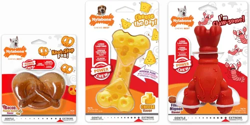 Vista 10 de Nylabone Paquete de juguetes masticables de potencia, juguetes para perros para masticadores agresivos, paquete de 3 Dog chews toys for small dogs