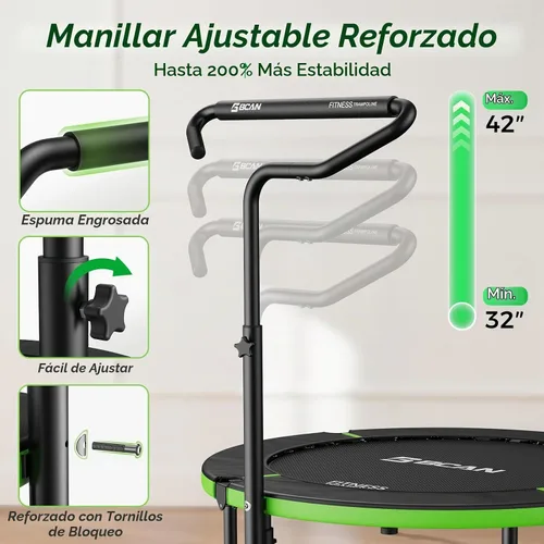 Vista 2 de BCAN 40"/38" Foldable Mini Trampoline, Rebounder Trampoline for Adults, U/T Adjustable Foam Handle, Exercise Rebounder for Adults Indoor/Garden