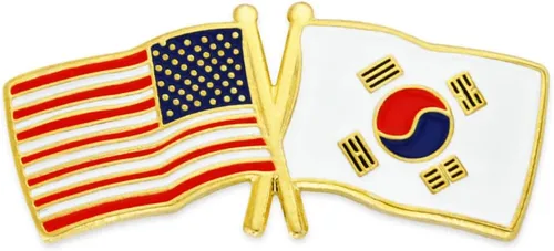 Vista 87 de PinMart Pin de solapa esmaltado con bandera de la amistad cruzada de Estados Unidos y el mundo