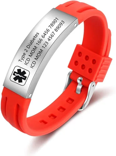 Vista 42 de OPALSTOCK Pulseras médicas personalizadas de silicona ajustable para identificación de emergencias, grabado gratuito, 9 pulgadas, resistente al