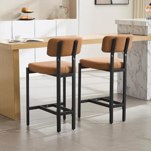 Vista 2 de DUOMAY Juego de 2 taburetes modernos de piel sintética, tapizados de 26 pulgadas de altura de asiento bajos con patas de metal negro, taburetes