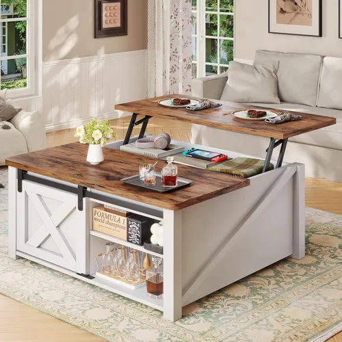 Vista 13 de SEDETA Mesa de Centro con Tapa Elevable de 31.5" con Almacenamiento, Mesas de Centro Cuadradas para Sala de Estar, Mesa de Centro Estilo Granja