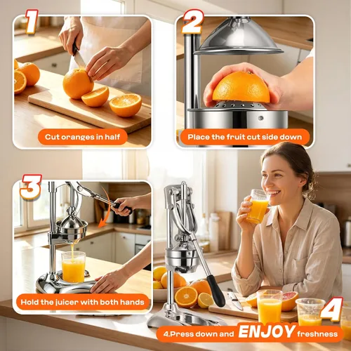 Vista 6 de Moongiantgo Exprimidor manual comercial, extractor de jugo de prensa manual resistente con 2 bolsas de frutas reutilizables, exprimidor profesional