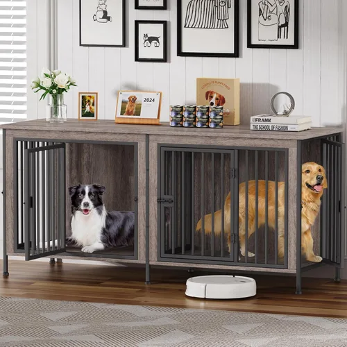 Vista 19 de EasyCom Mueble de jaula para perros para 1 o 2 perros, jaulas resistentes para perros individuales/dobles para perros pequeños, medianos y grandes