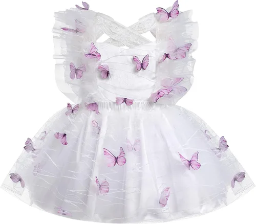 Vista 2 de Vestido para sesión de fotos de fiesta de cumpleaños con espalda descubierta para bebé, niña, mariposa, fresa, volantes, princesa, pastel, fiesta