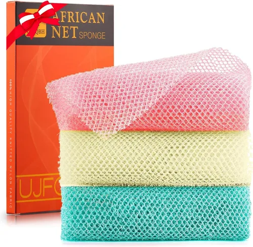 Vista 31 de UJFQBH African Net Sponge Authenti, exfoliante corporal para espalda y zonas de difícil acceso, exfoliante diario suave para limpieza profunda Gris