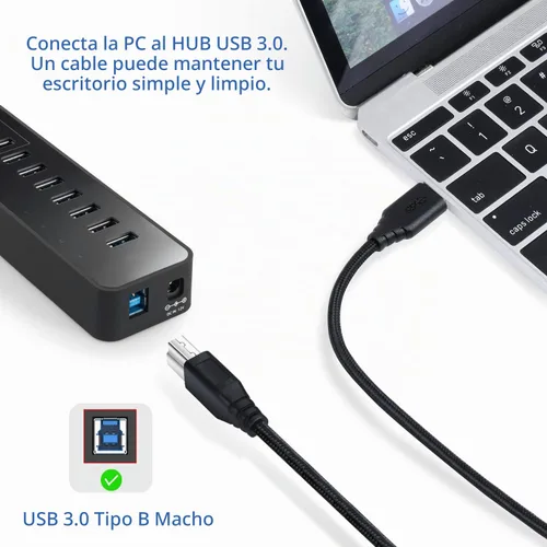 Vista 3 de OKRAY Cable USB 3.0 A a B, paquete de 2 cables de nailon trenzado tipo A macho a B macho de 6 pies para concentrador USB/controladores duros