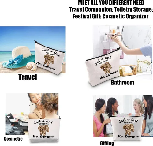 Vista 6 de JYTAPP Cavapoo - Bolsa de maquillaje para amantes de los animales, regalos solo una chica que ama a su Cavapoo, bolsa de cosméticos Cavapoo
