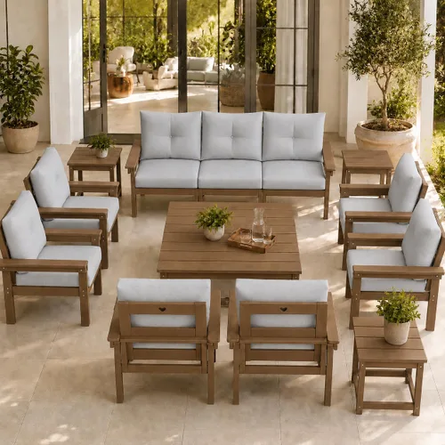 Vista 15 de Juego de muebles de patio HDPE de 13 piezas con mesas