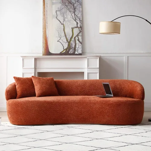 Vista 22 de WILLIAMSPACE Sofá curvado de 101 pulgadas, moderno sofá boucle tapizado de gran tamaño con 4 almohadas, sofá de peluche de 4 asientos para sala